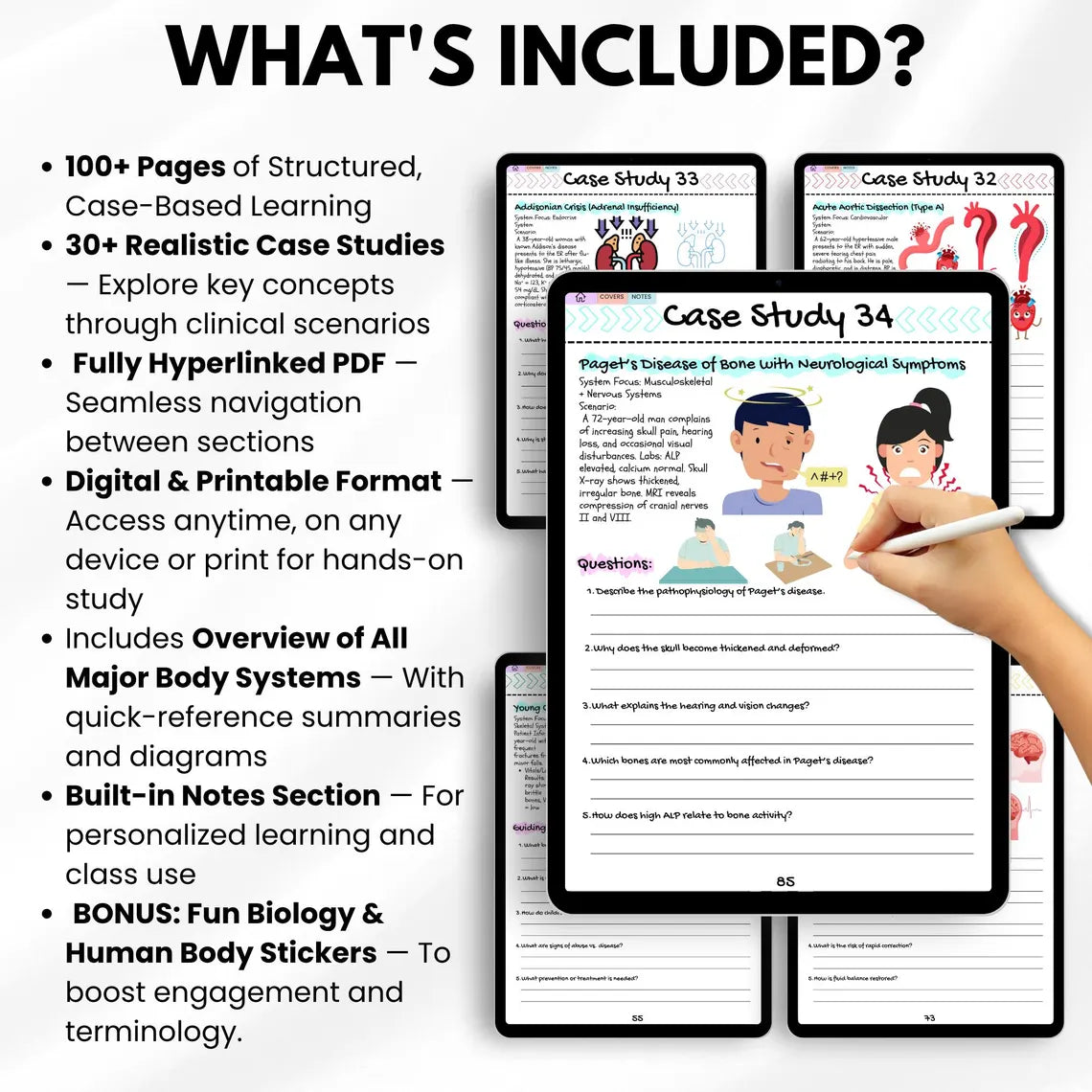Anatomy & Physiology Case Study Workbook, 100+ Pages Medical Study Guide, 30+ Case Studies, Bonus Stickers Covers, Nursing Study Guide