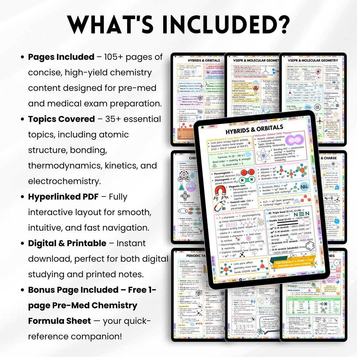 Pre-Med Chemistry Resource Book Hyperlinked | 35+ Topics | 100+ Page Study Guide PDF | Digital & Printable Chemistry Notes, Nursing Study