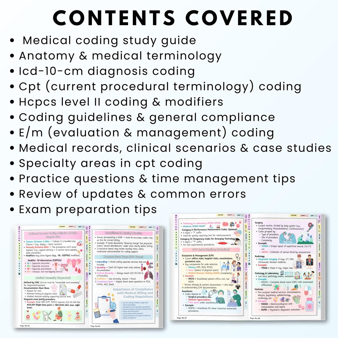 Medical Coding Study Guide Bundle, Nursing study notes, ICD-10 & CPT Reference Sheets, 80+ Pages, Anatomy Charts Printable, Digital Download