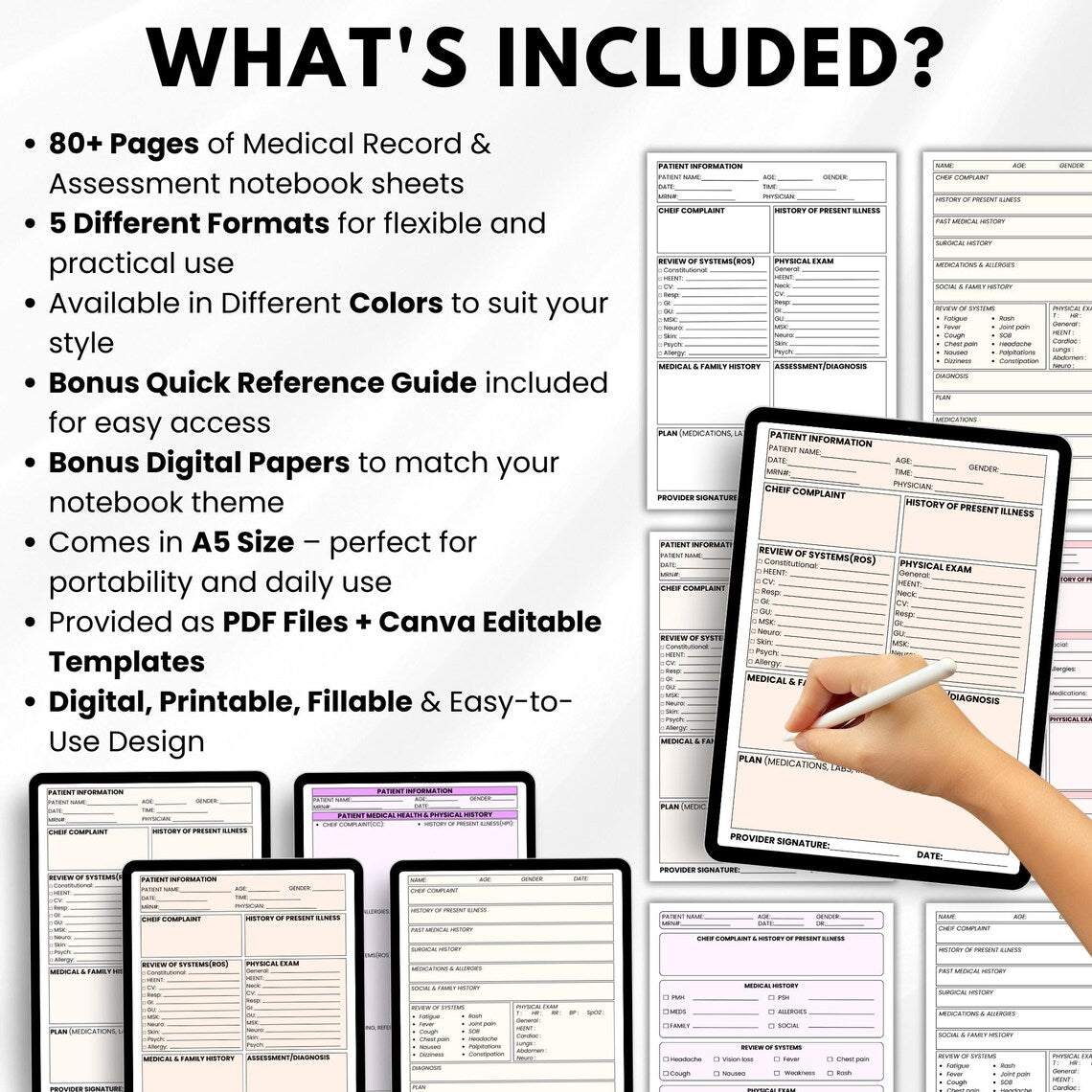 Medical H&P Notebook, 80+ Pages Bonus Digital Papers, History And Physical Notes, Med And Nursing Clinical Journal, Instant Download