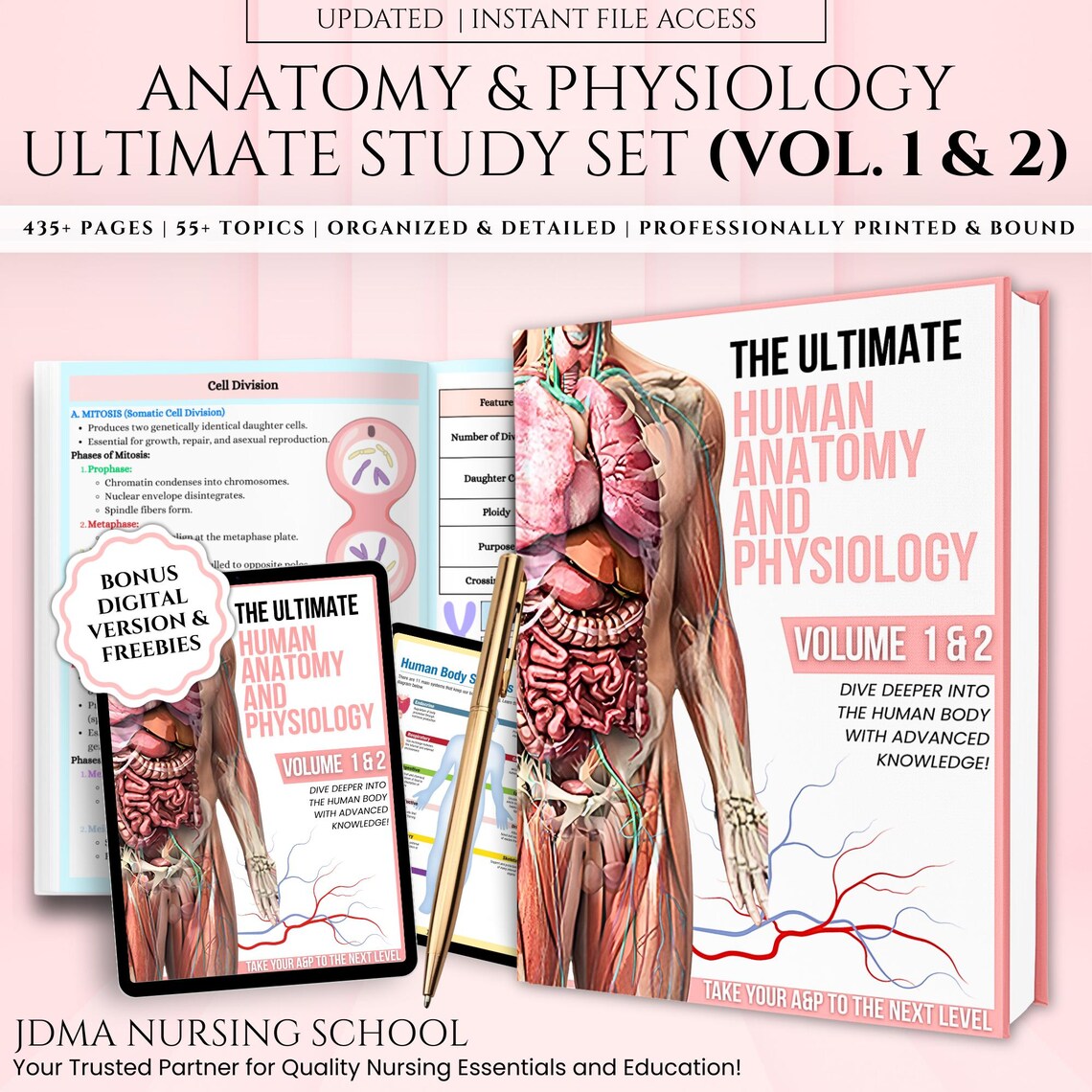 Anatomy & Physiology 435+ Pages Book | Anatomy Study Guide | Nursing School Notes | Physical Medical Notebook | Printable or Download PDF