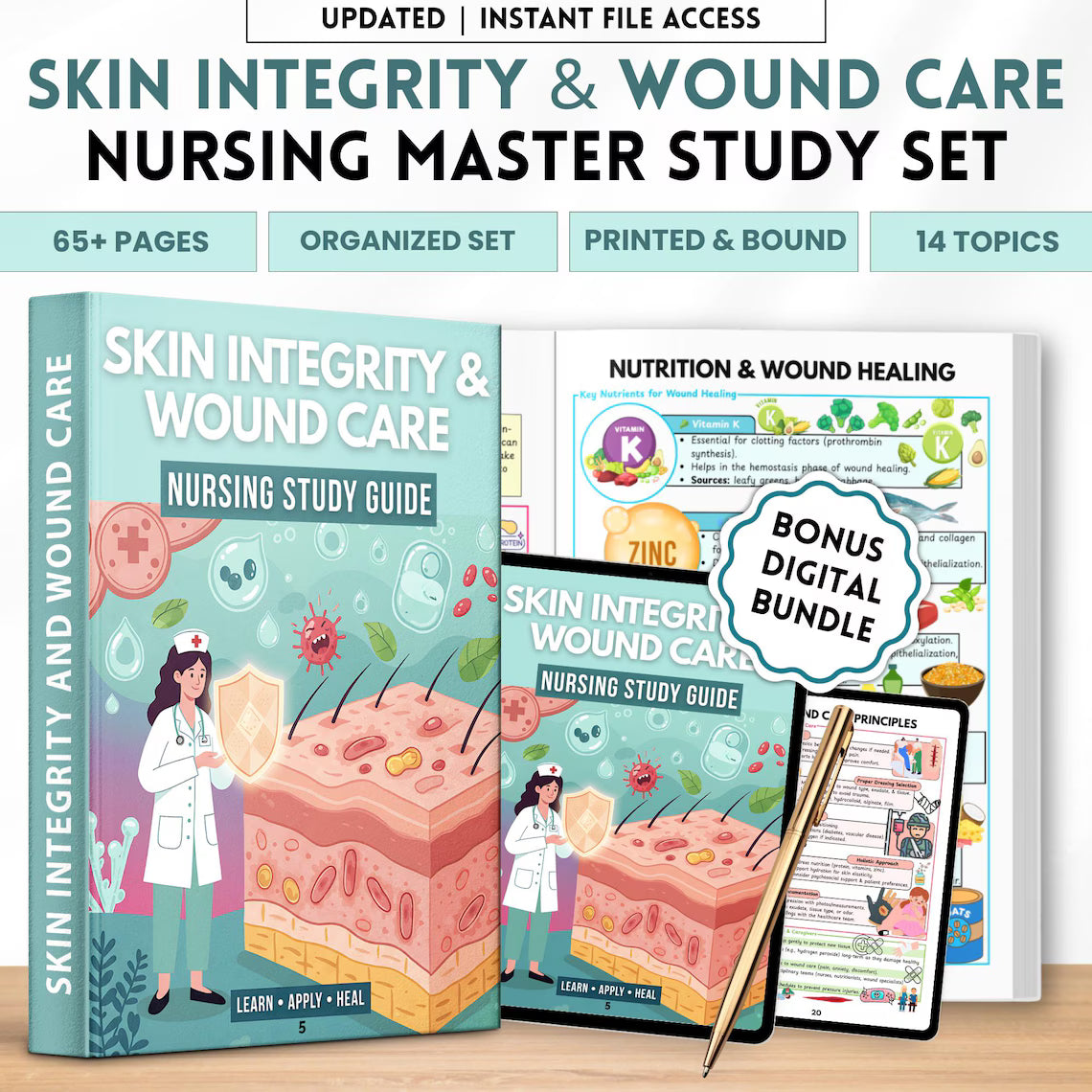 Wound Care Nursing Study Guide | Skin Integrity & Wound Care Physical Book | Nursing Student Resource | Wound Healing Reference