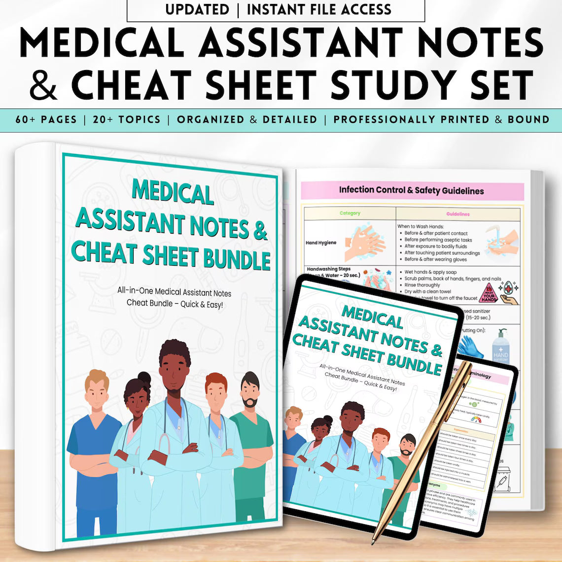 Medical Assistant Book | Notes & Cheat Sheets | Nursing Study Guide | 60+ Page Physical Medical Book