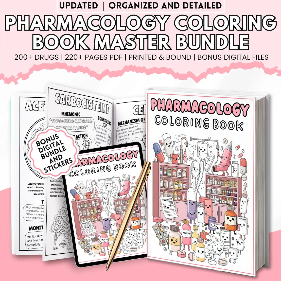 Nursing Pharmacology Coloring Book (Physical) | 200+ Drugs | 220+ Pages | Nursing Exam Prep Study Guide