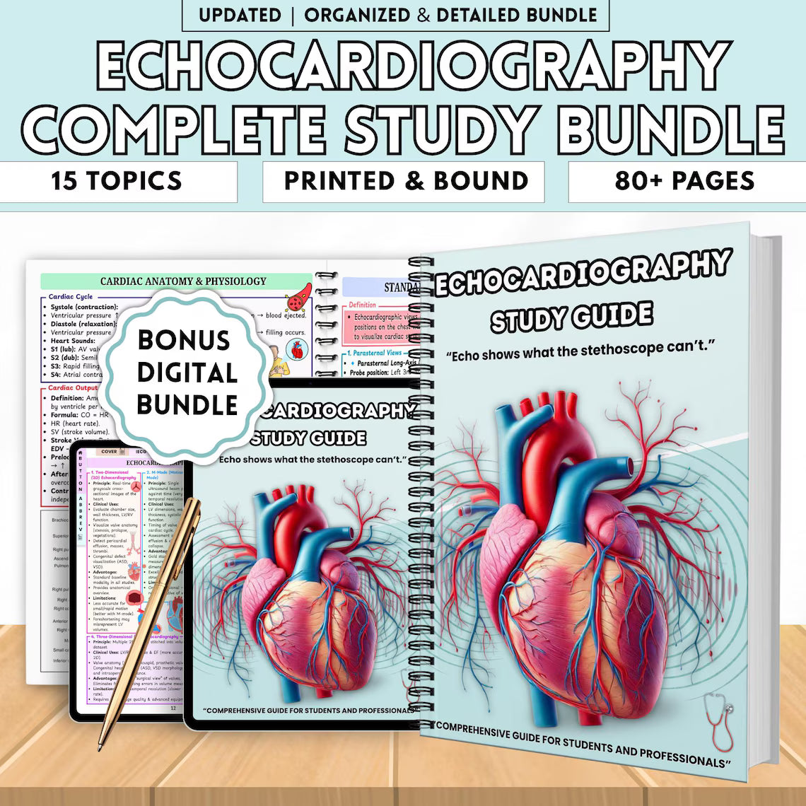 Echocardiography Study Guide Physical Book | Echo Student Resource | Heart Ultrasound Study Aid | Ultrasound Physics Notes