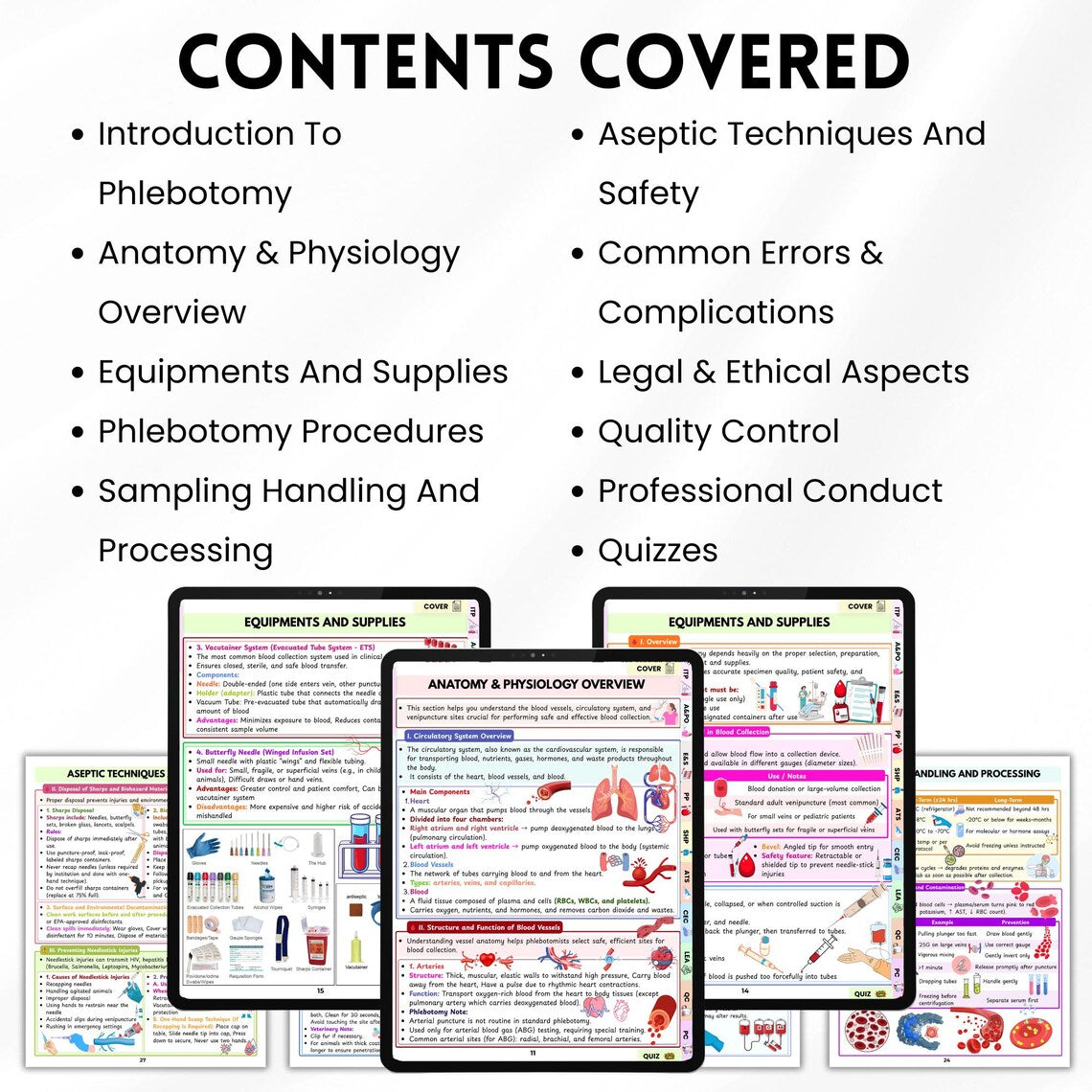 Phlebotomy Study Guide Physical Book | Blood Draw & Nursing Study Aid | Lab Technician Training Book | 100+ Pages | Quizzes Included