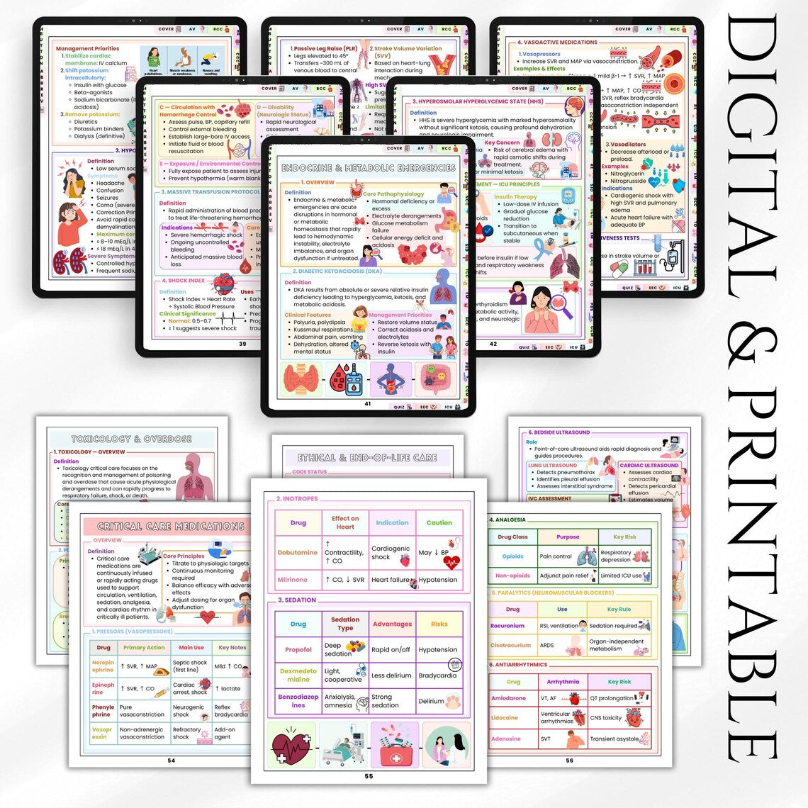 Critical Care Nursing Cheat Sheet | ICU Quick Reference | Nursing Study Pack + Bonus Critical Care Flashcards | PDF Digital Download