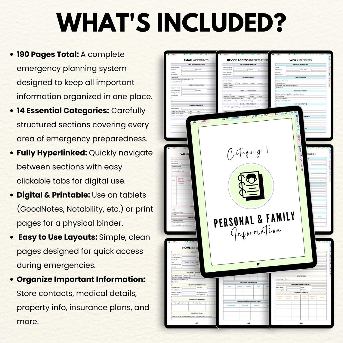 Emergency Planner Printable | Family Life Organizer | Medical Financial Contacts Planner | Emergency Binder PDF | Digital Download