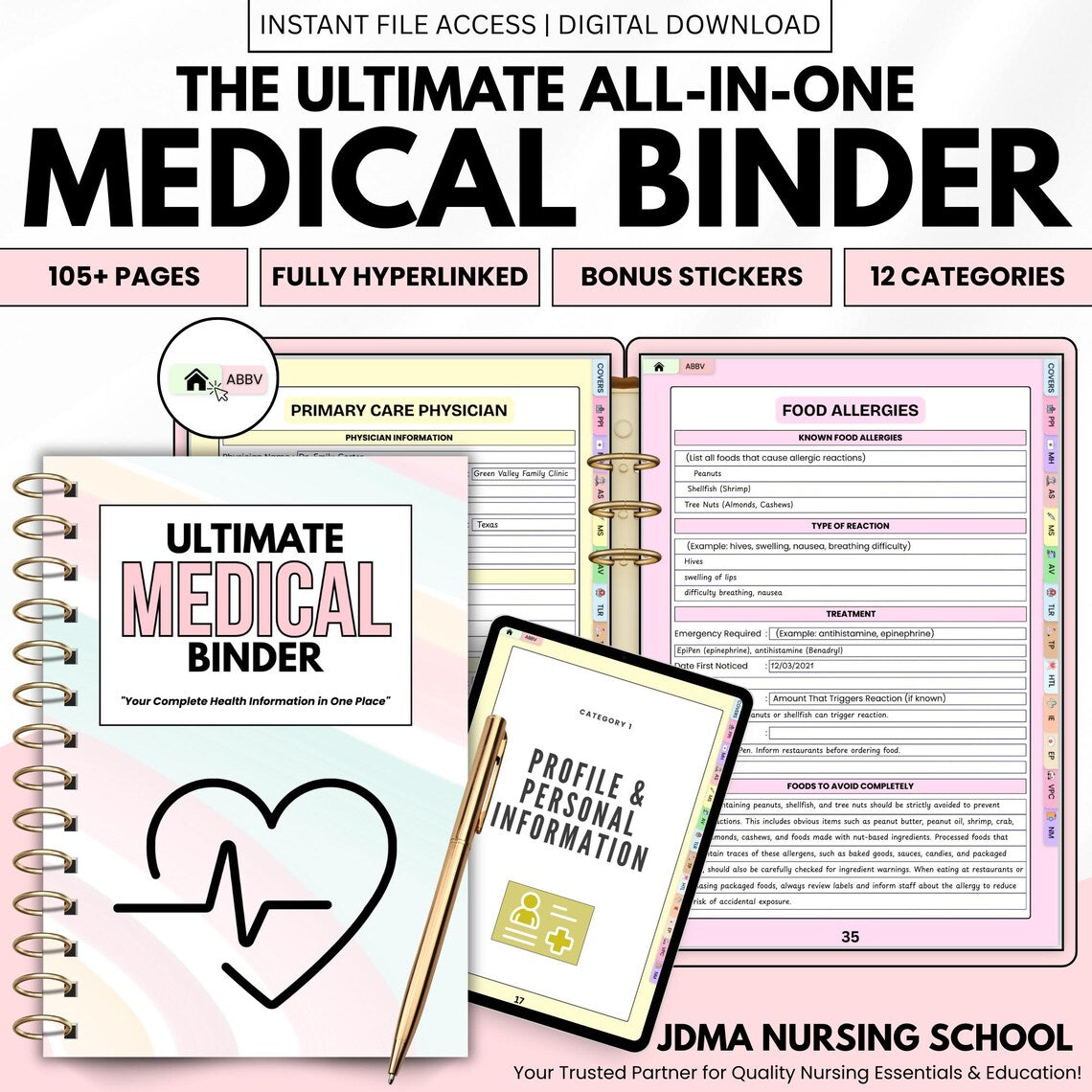 Medical Binder Printable | Family Health Planner | Medication Tracker | Doctor Visit Organizer | Health Records Binder