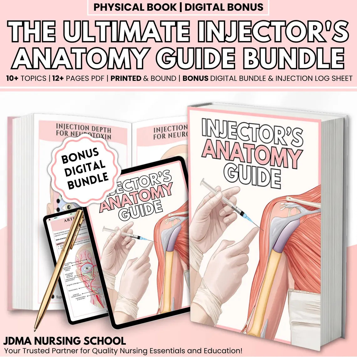 Injector Anatomy Guide Bundle | Facial Anatomy for Injectors | Neurotoxin & Filler Guide | Printed Book + Digital PDF + Log Sheet