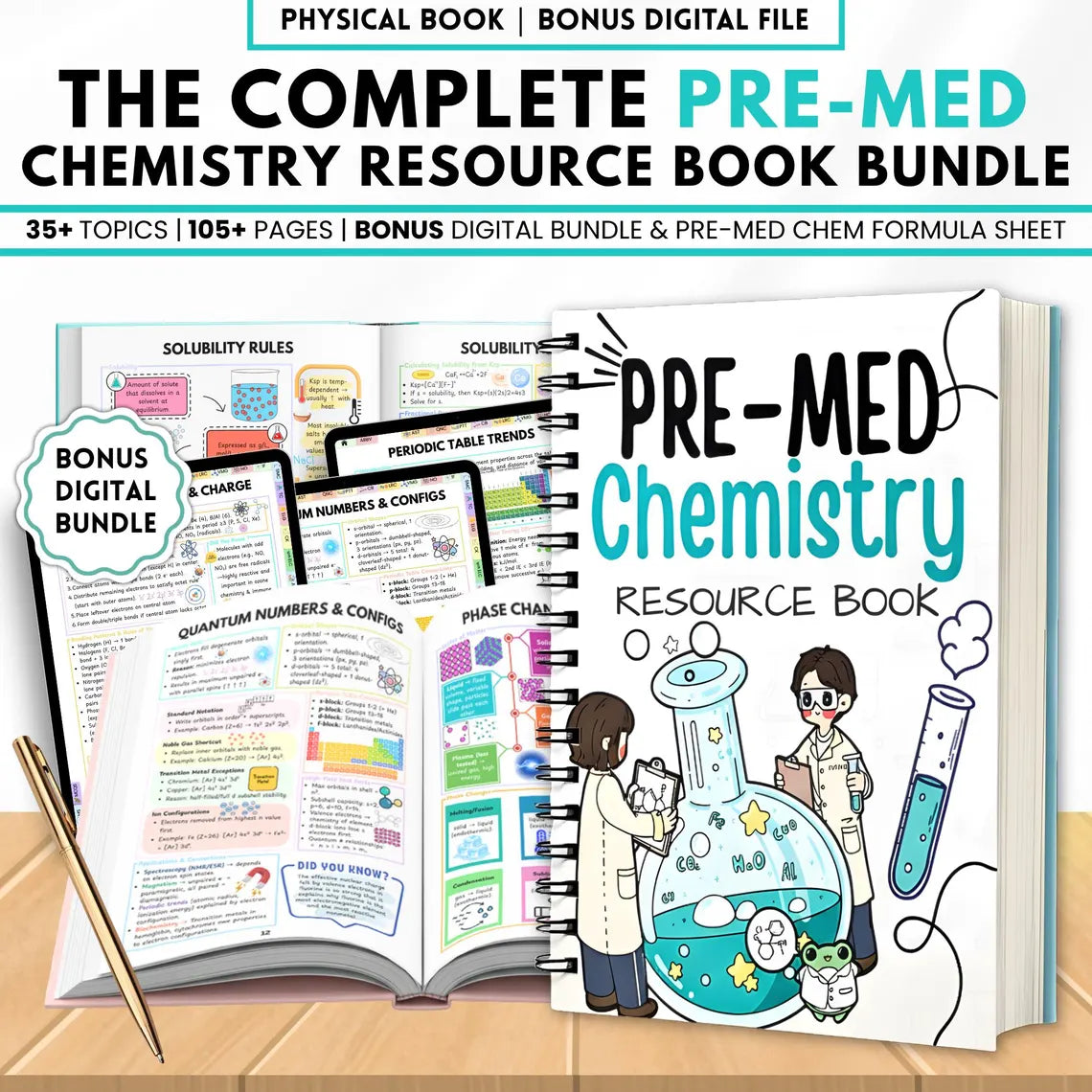 Premed Chemistry Study Guide Book for Nursing Students | Organic, Inorganic & Physical Notes | MCQs Practice Workbook | Quick Review