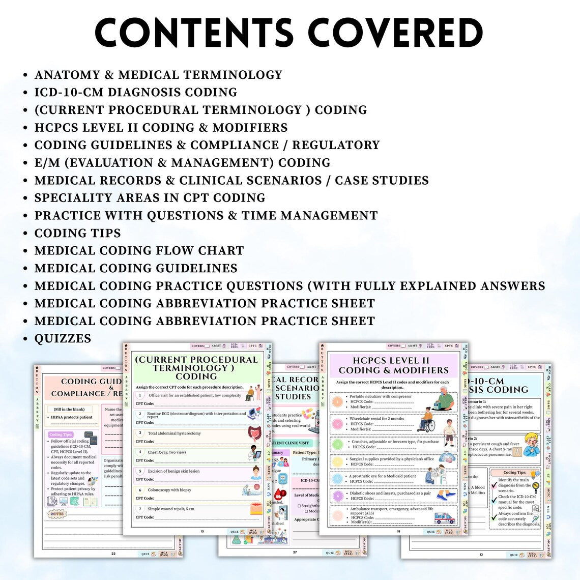 Medical Coding Practice Worksheets, icd-10-cm CPT HCPCS Study Pack, Hyperlinked Printable PDF, 80+ Sheets Digital Download