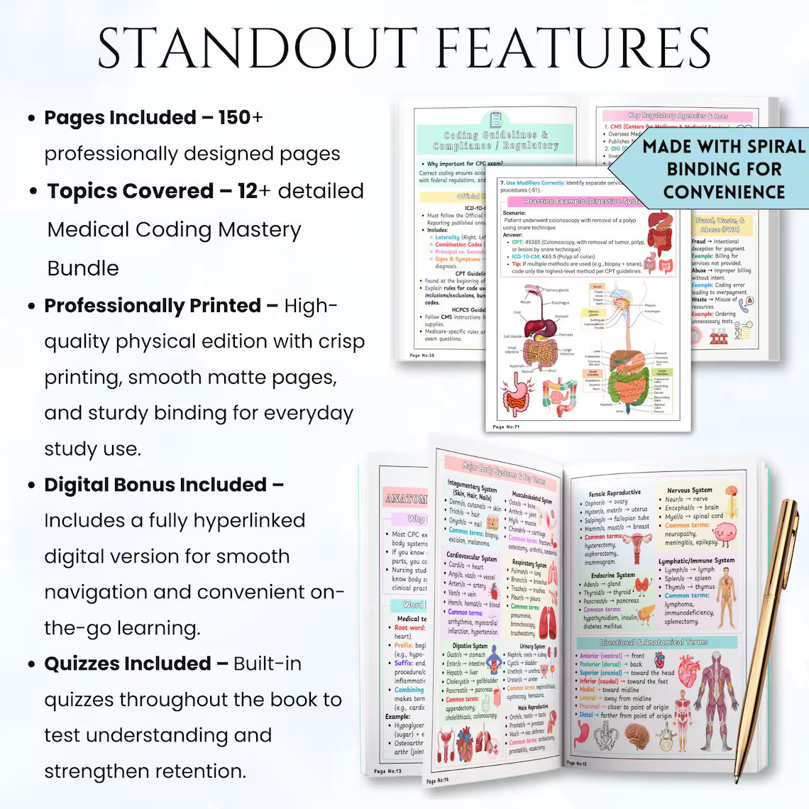 Medical Coding Study Guide Physical Book | ICD-10 CPT Coding Reference | Anatomy & Medical Terminology | Nursing Students | Free Gift