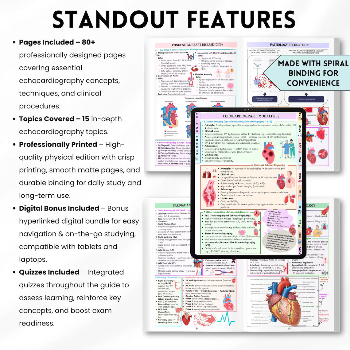 Echocardiography Study Guide Physical Book | Echo Student Resource | Heart Ultrasound Study Aid | Ultrasound Physics Notes