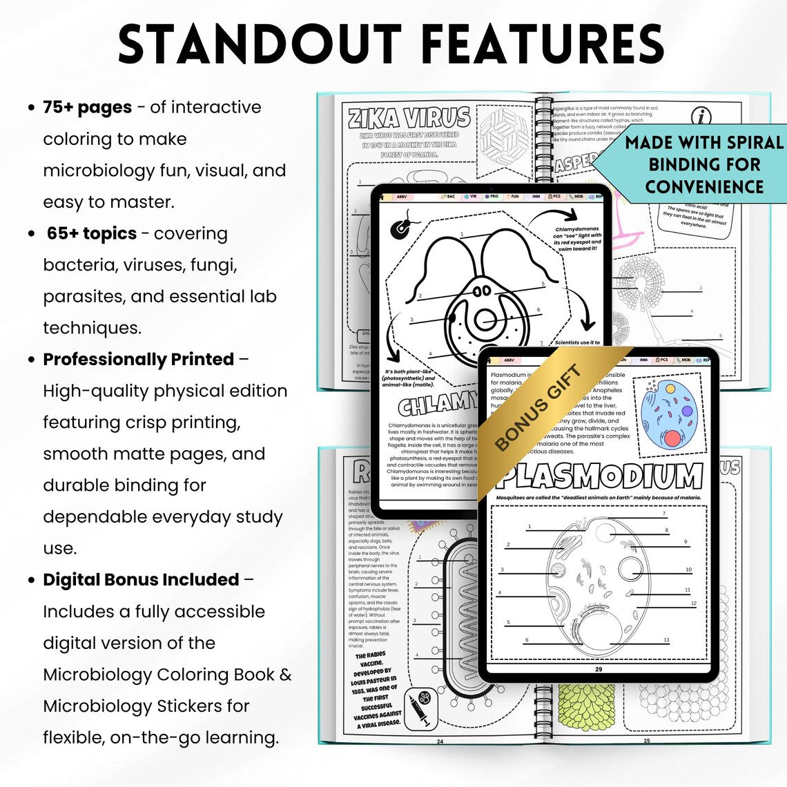 Microbiology Coloring Book Bundle | 75+ Pages Study Guide | Nursing & Medical Students | Physical Book + Digital PDF Bonus