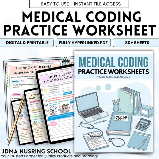 Medical Coding Practice Worksheets, icd-10-cm CPT HCPCS Study Pack, Hyperlinked Printable PDF, 80+ Sheets Digital Download