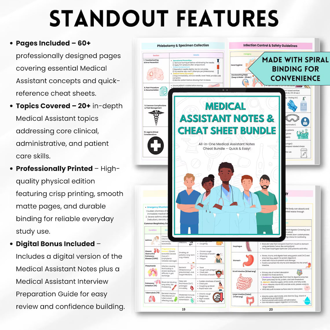 Medical Assistant Book | Notes & Cheat Sheets | Nursing Study Guide | 60+ Page Physical Medical Book