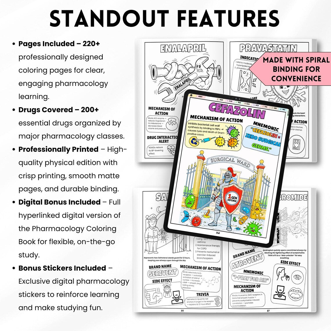 Nursing Pharmacology Coloring Book (Physical) | 200+ Drugs | 220+ Pages | Nursing Exam Prep Study Guide