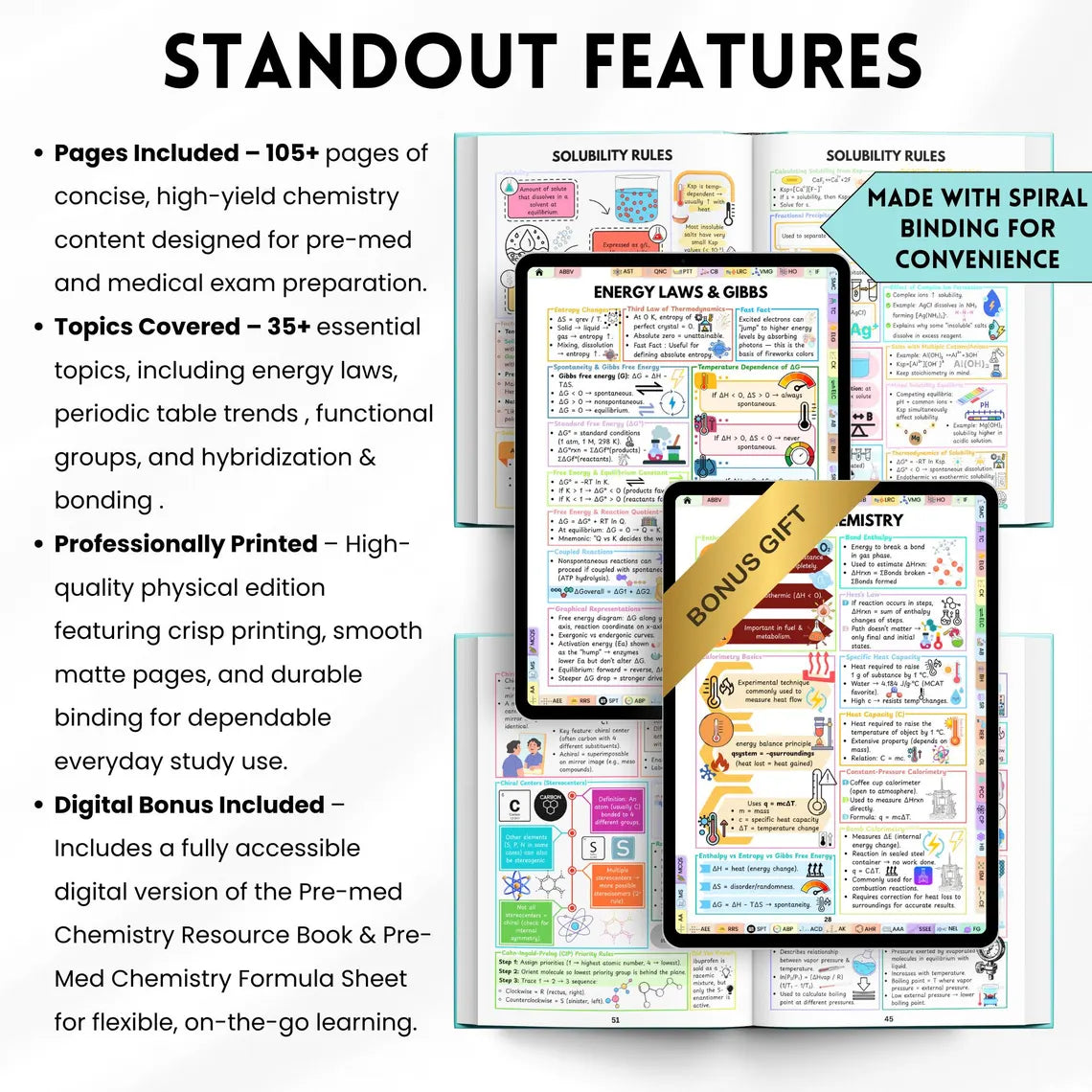 Premed Chemistry Study Guide Book for Nursing Students | Organic, Inorganic & Physical Notes | MCQs Practice Workbook | Quick Review
