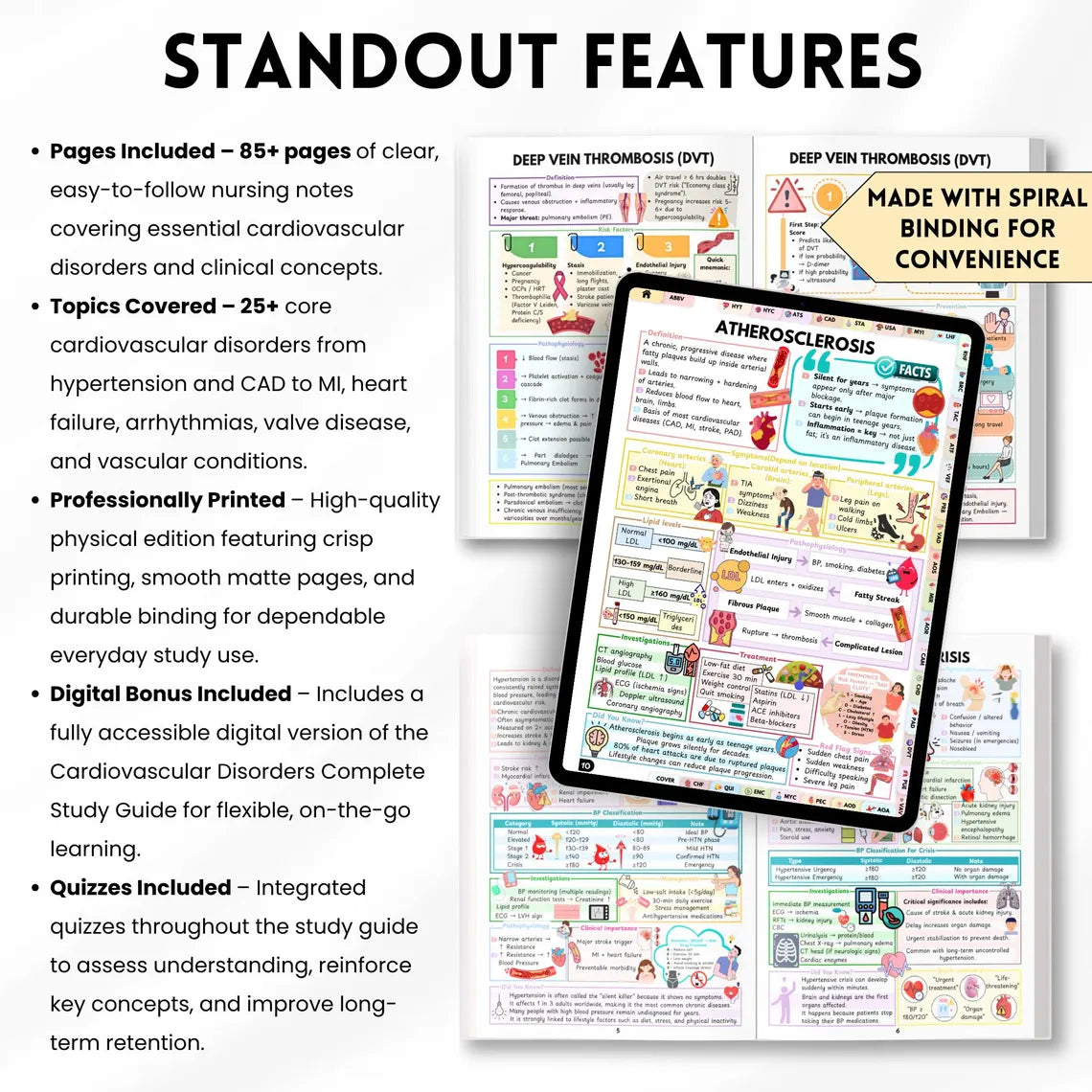 Cardiovascular Disorders Study Bundle | 85+ Pages Nursing Notes PDF + Printed Book | Cardio Cheat Sheets, Quizzes, NCLEX Prep