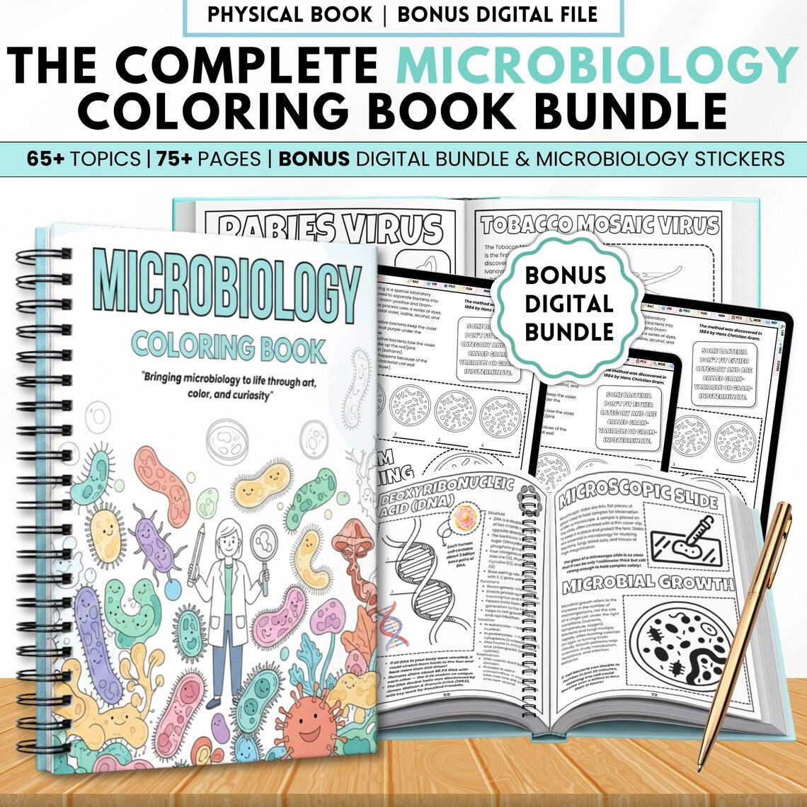 Microbiology Coloring Book Bundle | 75+ Pages Study Guide | Nursing & Medical Students | Physical Book + Digital PDF Bonus