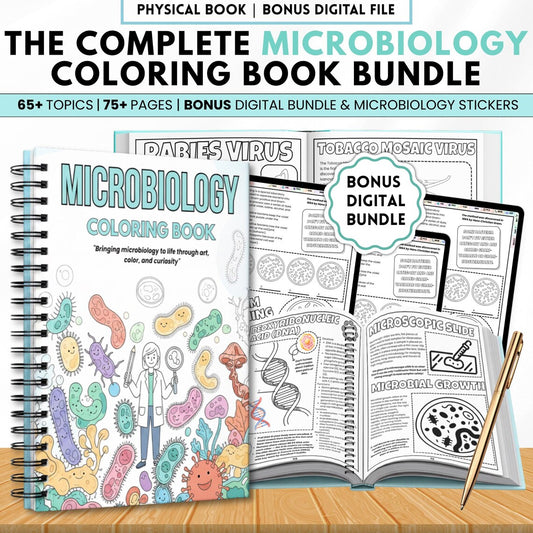 Microbiology Coloring Book Bundle – 75+ Pages (Physical Book)