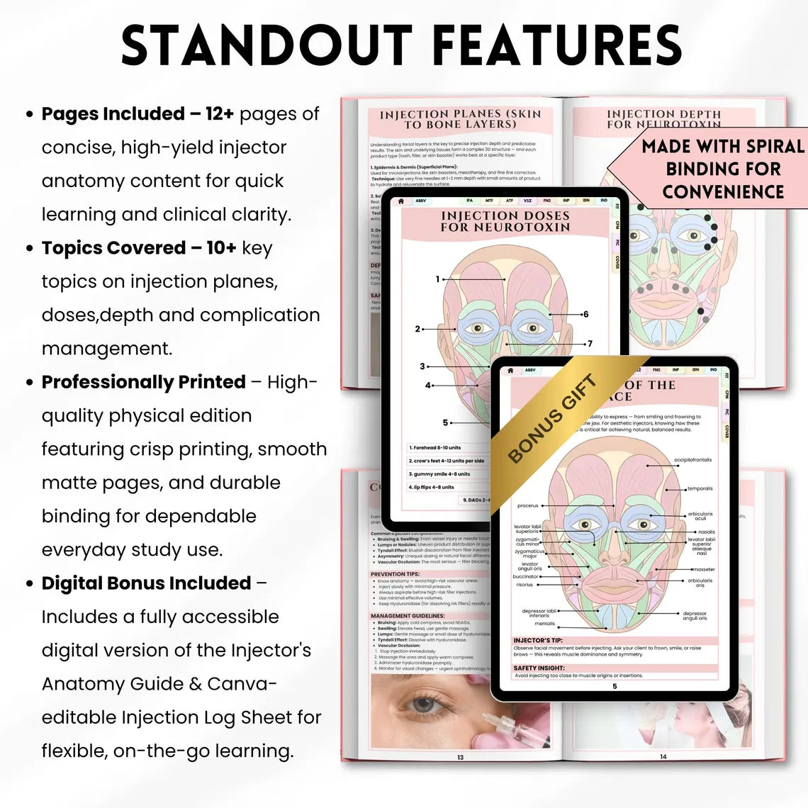 Injector Anatomy Guide Bundle | Facial Anatomy for Injectors | Neurotoxin & Filler Guide | Printed Book + Digital PDF + Log Sheet
