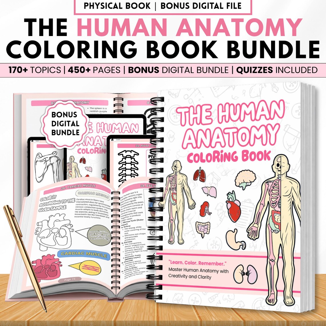 Human Anatomy Coloring Book Physical | Visual A&P Study Guide for Nursing Students | Printed Learning Book + Free PDF