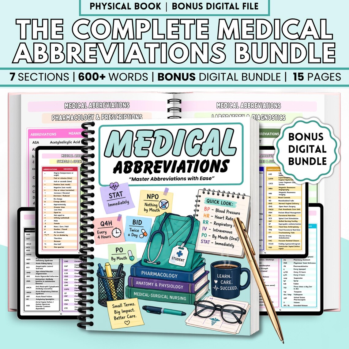 Medical Abbreviations Bundle | 600+ Terms Nursing Study Guide, Clinical & Pharmacology Cheat Sheet, NCLEX Notes PDF + Printed Book