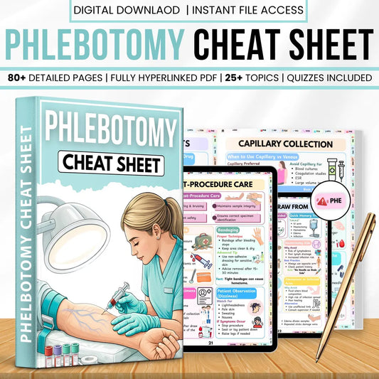 Phlebotomy Cheat Sheet PDF | Nursing Study Guide | Venipuncture Order of Draw | Tube Colors & Lab Guide | Phlebotomy Note | Instant Download