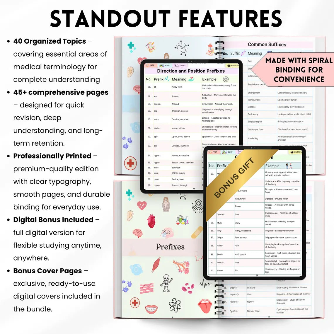 Complete Medical Terminology Bundle | Prefixes & Suffixes Study Guide | Nursing Medical Students | Physical Book + Free Gift Digital PDF