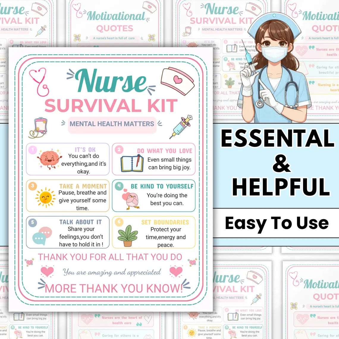 Nurse Survival Kit Printable | Editable Nurse Appreciation Gift | Nursing Thank You Card | Hospital Staff Appreciation | Instant Download