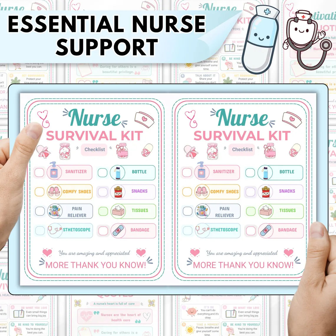 Nurse Survival Kit Printable | Editable Nurse Appreciation Gift | Nursing Thank You Card | Hospital Staff Appreciation | Instant Download