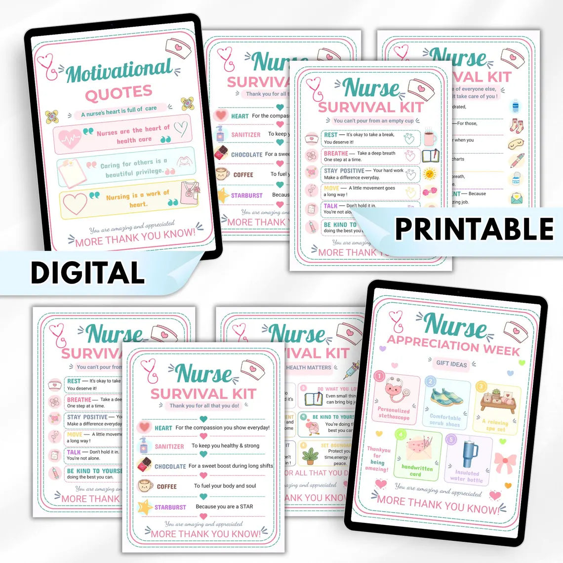 Nurse Survival Kit Printable | Editable Nurse Appreciation Gift | Nursing Thank You Card | Hospital Staff Appreciation | Instant Download