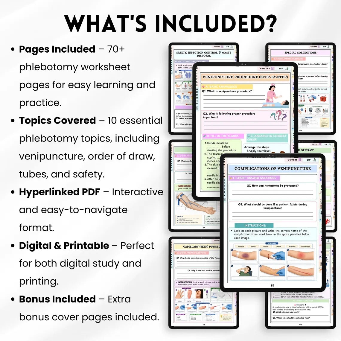 70+ Page Phlebotomy Study Guide | Nursing Student Cheat Sheet PDF | Tube Colors, Order of Draw & Venipuncture Notes