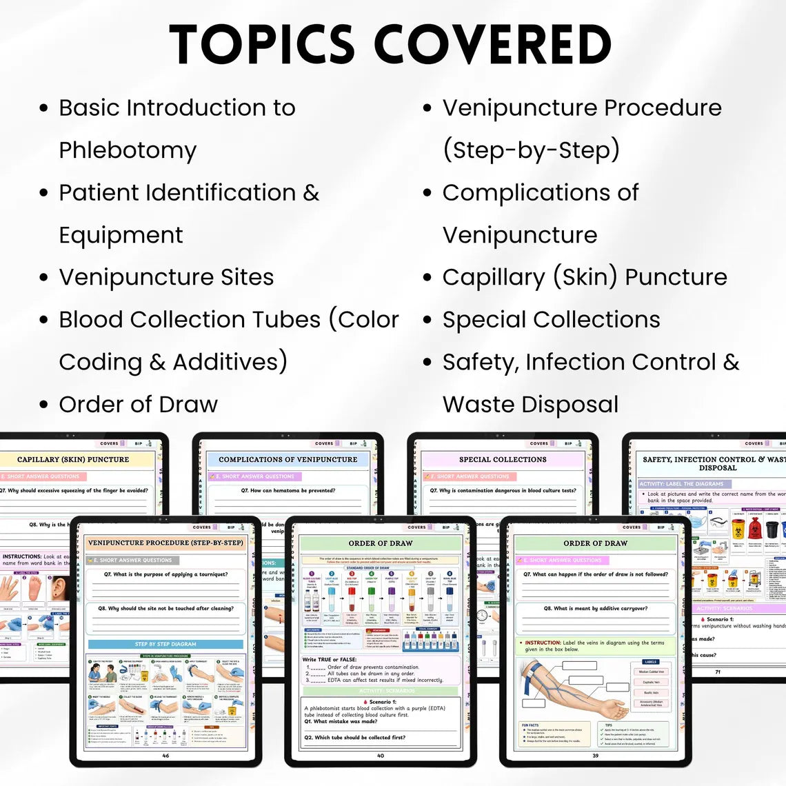 70+ Page Phlebotomy Study Guide | Nursing Student Cheat Sheet PDF | Tube Colors, Order of Draw & Venipuncture Notes
