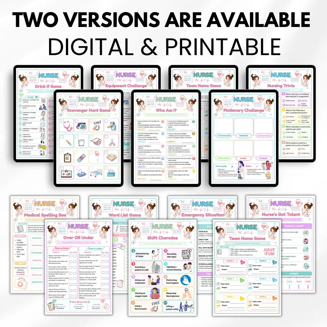 Nurse Games Bundle Printable | 60 Nursing School Trivia Games | Medical Party Activities | Instant Download PDF