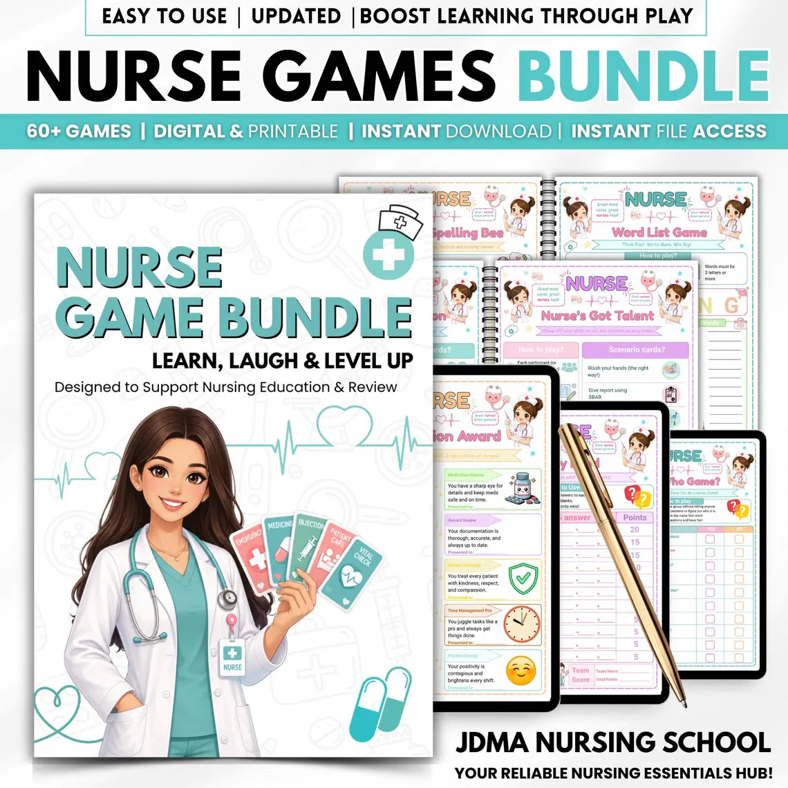 Nurse Games Bundle Printable | 60 Nursing School Trivia Games | Medical Party Activities | Instant Download PDF