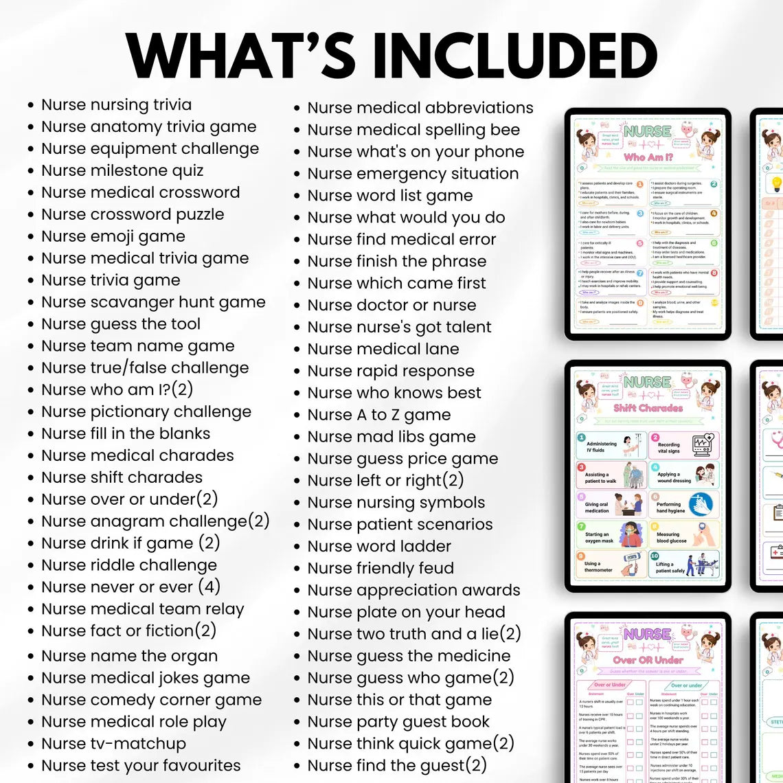 Nurse Games Bundle Printable | 60 Nursing School Trivia Games | Medical Party Activities | Instant Download PDF