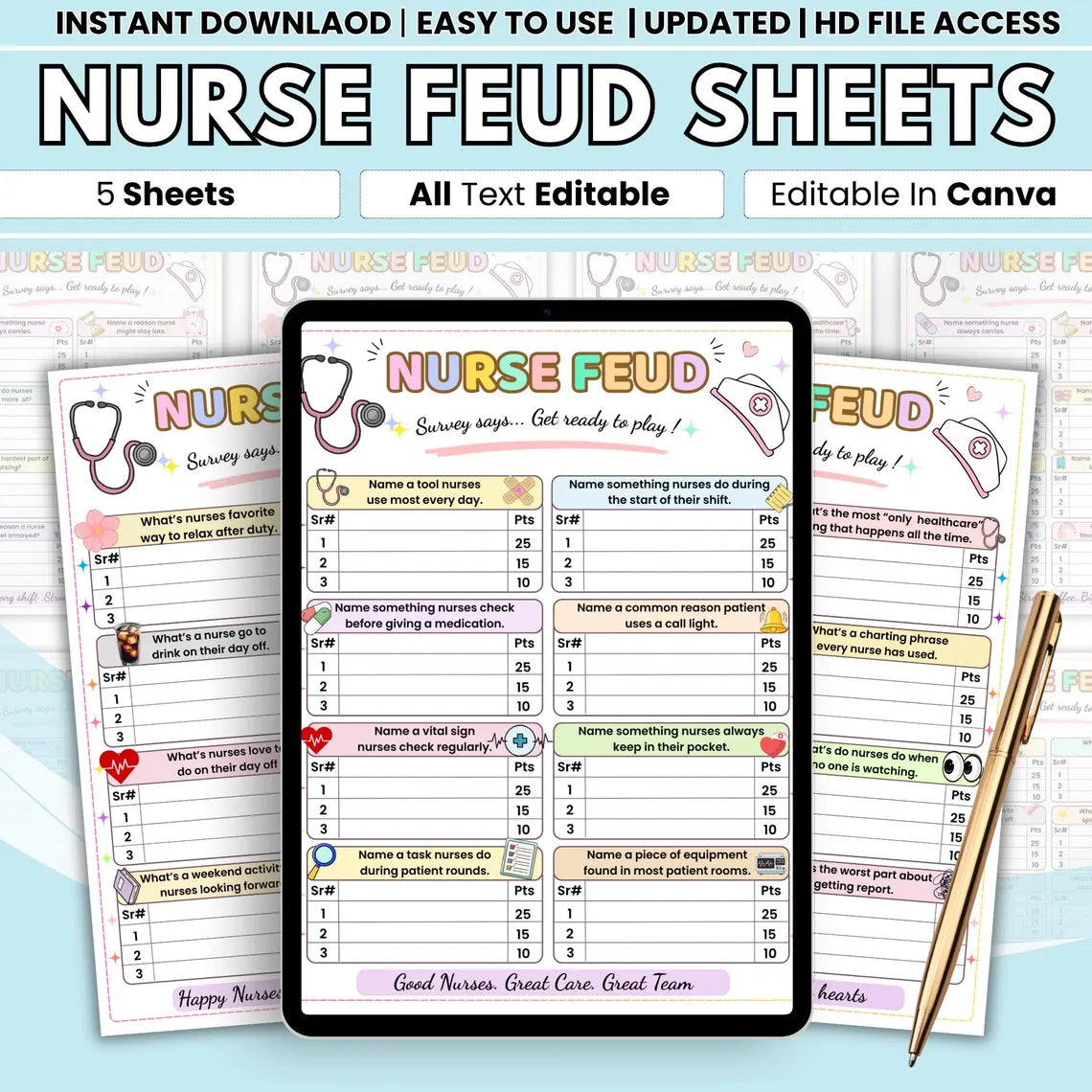 Nursing Feud Game Printable | Nursing School Game for Students | Nurse Appreciation Week Activity | Healthcare Staff | Digital Download