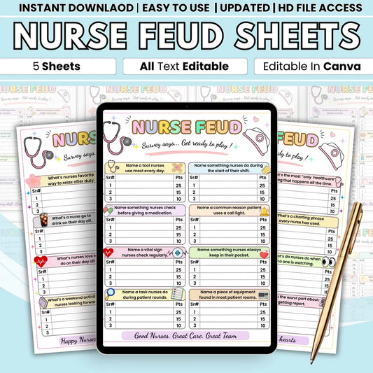 Nursing Feud Game Printable | Nursing School Game for Students | Nurse Appreciation Week Activity | Healthcare Staff | Digital Download