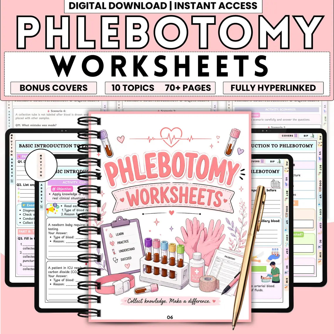 70+ Page Phlebotomy Study Guide | Nursing Student Cheat Sheet PDF | Tube Colors, Order of Draw & Venipuncture Notes