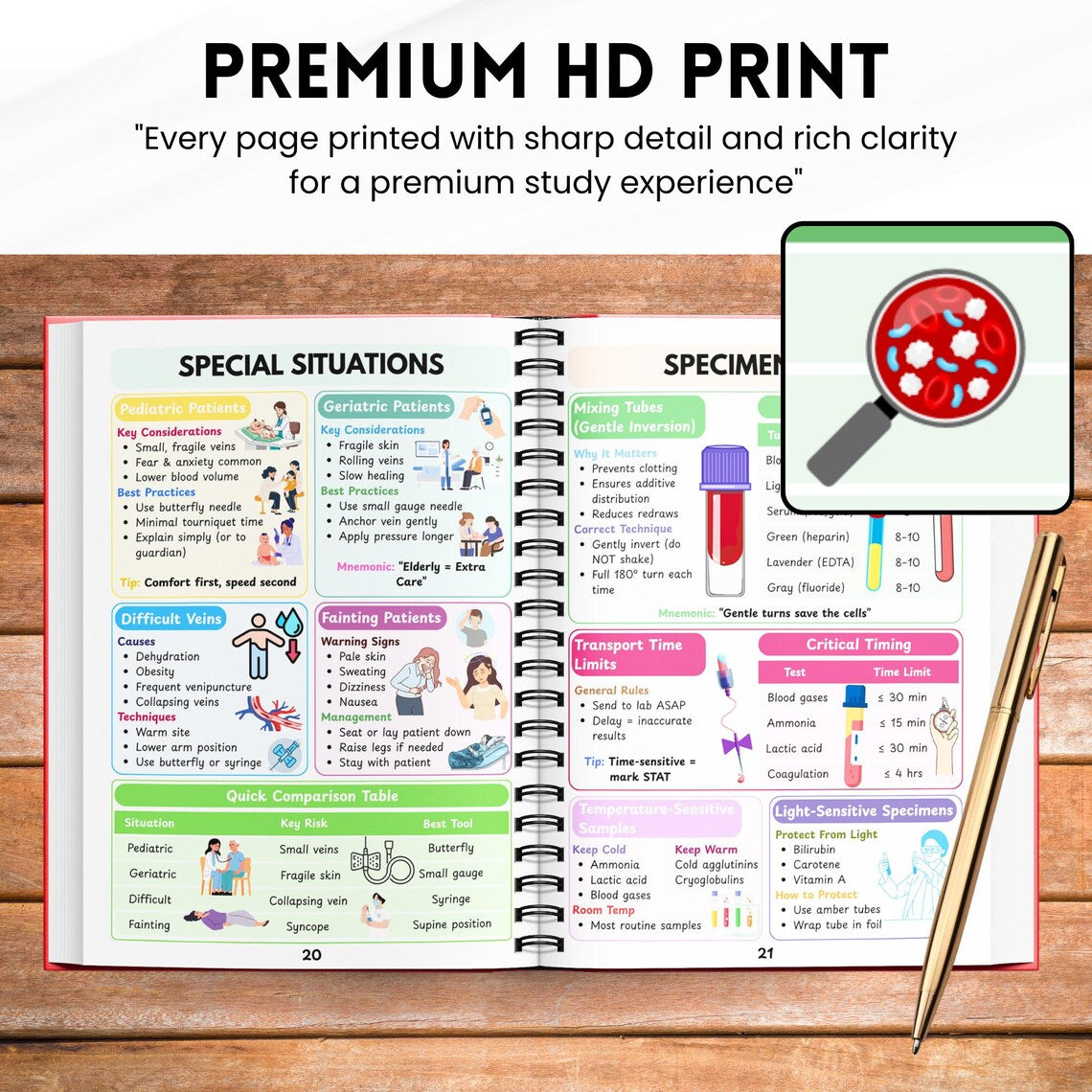 Phlebotomy Cheat Sheet Book | Order of Draw Venipuncture Quick Reference | Spiral Bound Study Guide | Nursing MLT Exam Prep | Physical Book