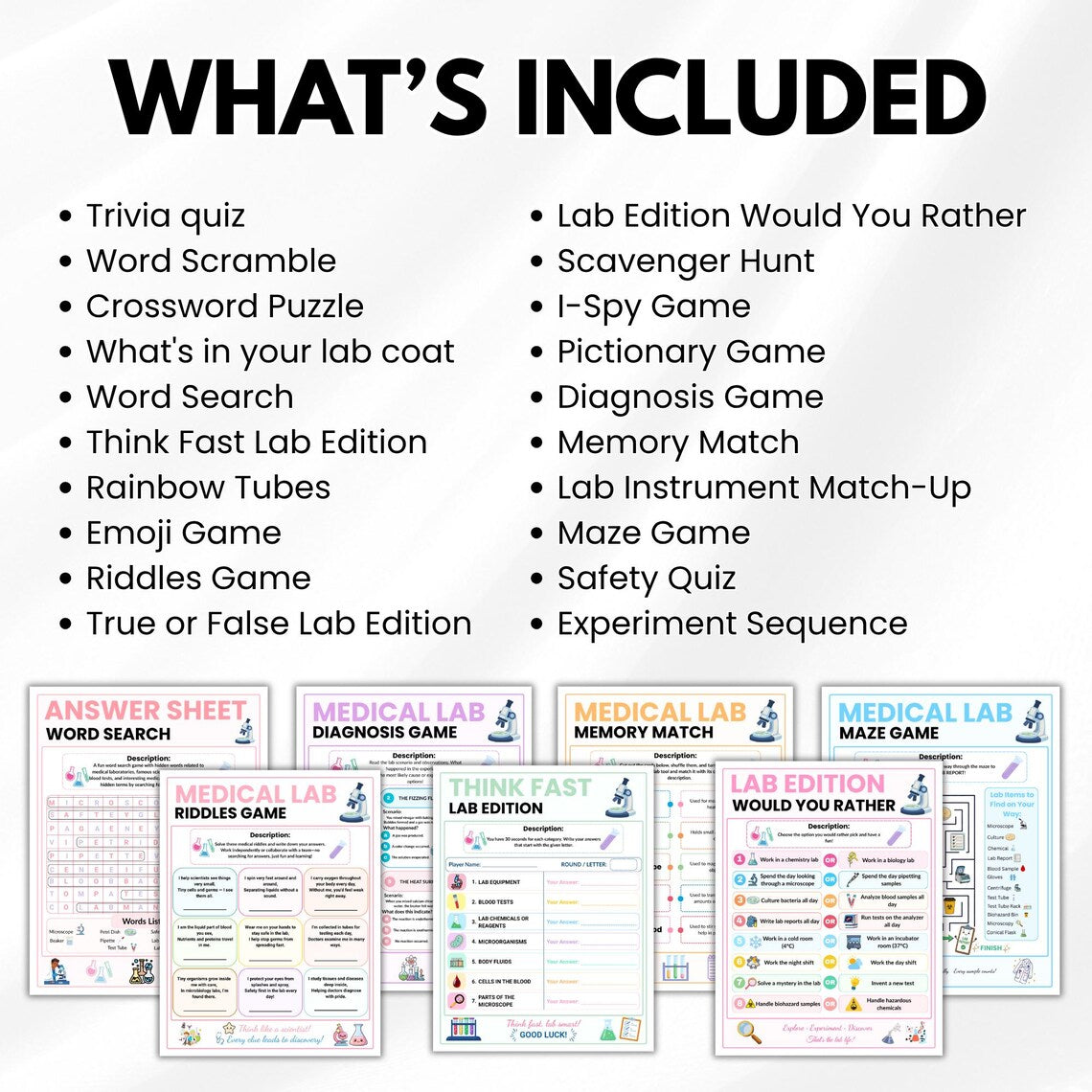 Medical Lab Week Games Bundle, 20 Printable Lab Activities, Lab Week Games, Medical Laboratory Games, Lab Week Celebration, Lab Tech Gift