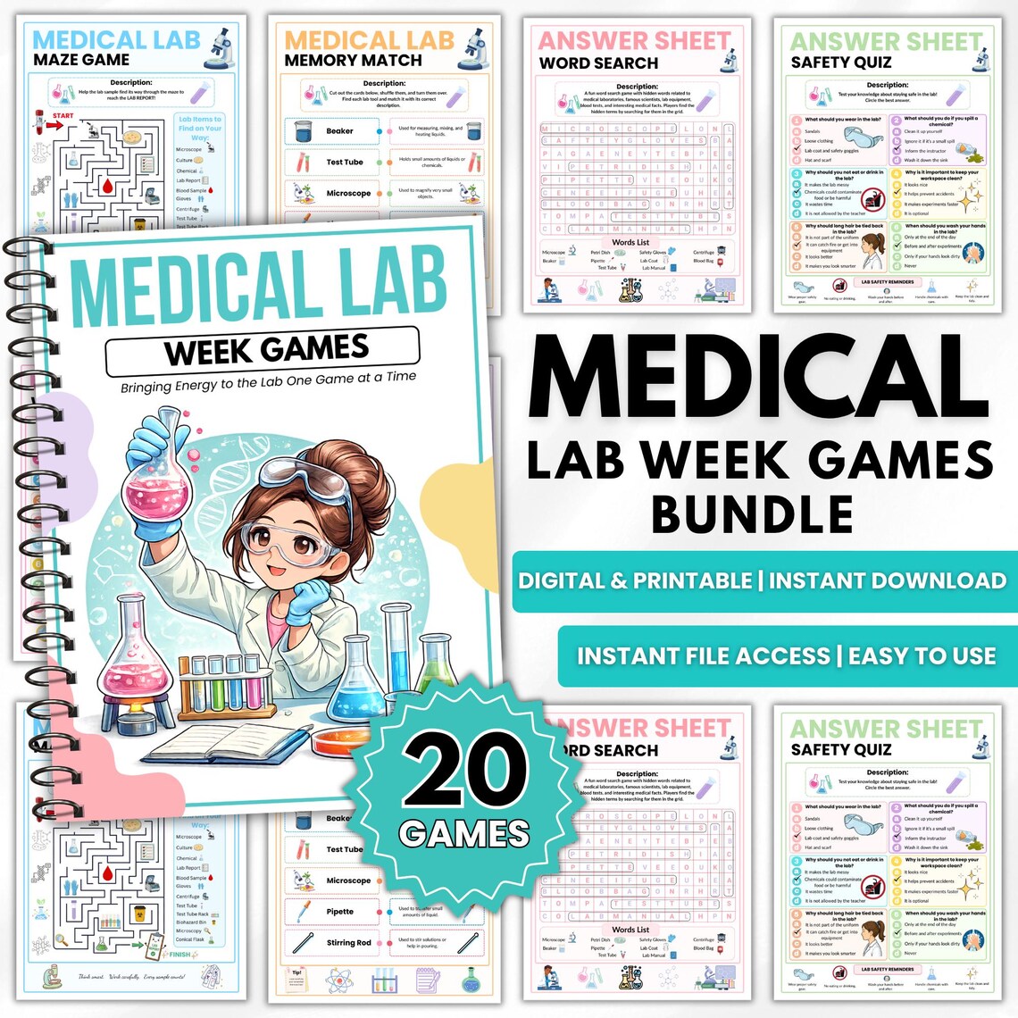 Medical Lab Week Games Bundle, 20 Printable Lab Activities, Lab Week Games, Medical Laboratory Games, Lab Week Celebration, Lab Tech Gift