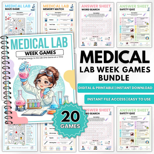 Medical Lab Week Games Bundle, 20 Printable Lab Activities, Lab Week Games, Medical Laboratory Games, Lab Week Celebration, Lab Tech Gift
