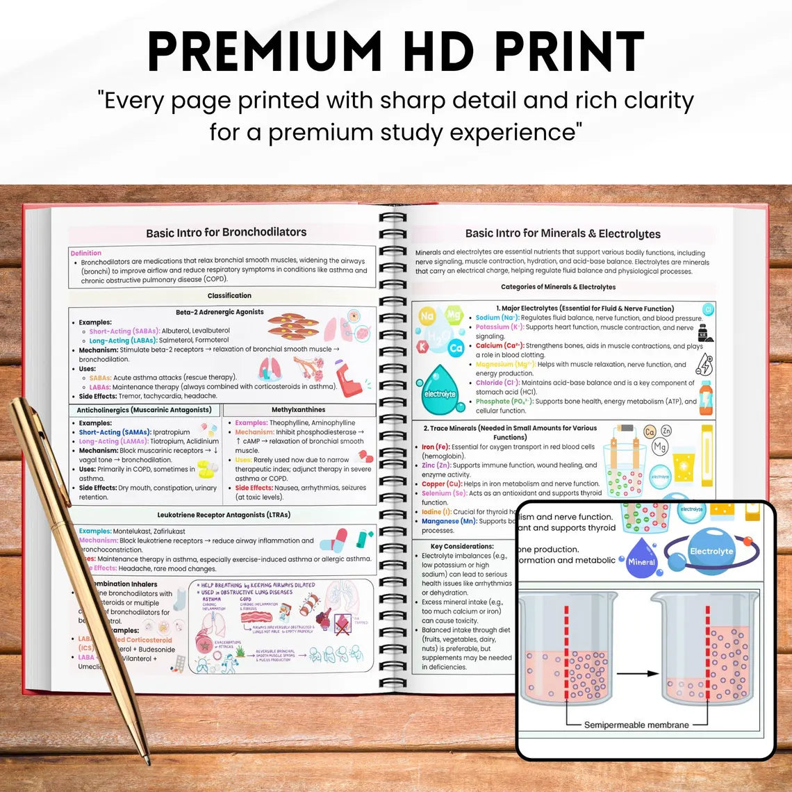Pharmacology Cheat Sheet Book for Nursing Students, Medication Study Notes, Spiral Bound Physical Book