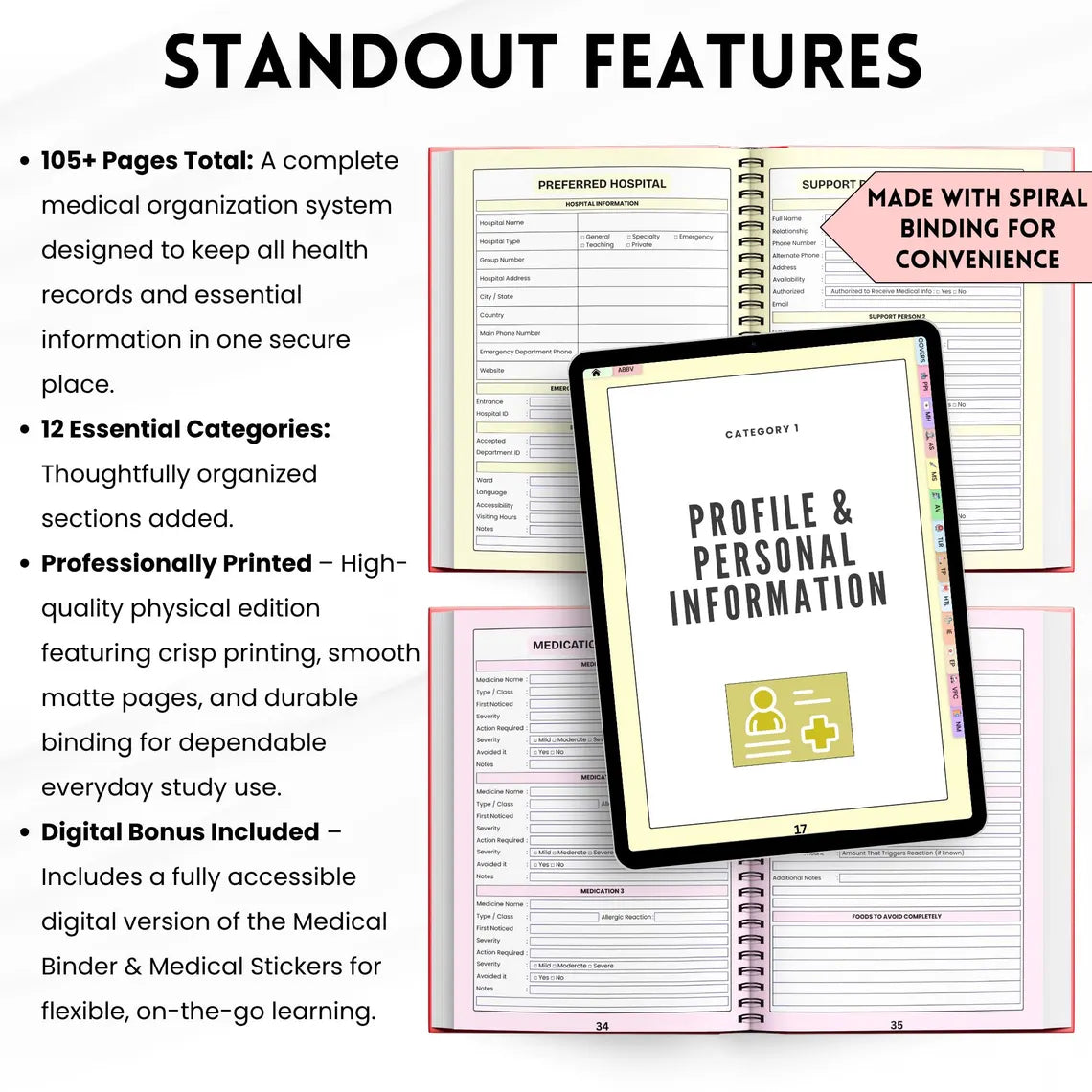 Ultimate Medical Binder Book | Medical Records Organizer | Family Health Planner | Emergency Information Binder | Medical History Tracker