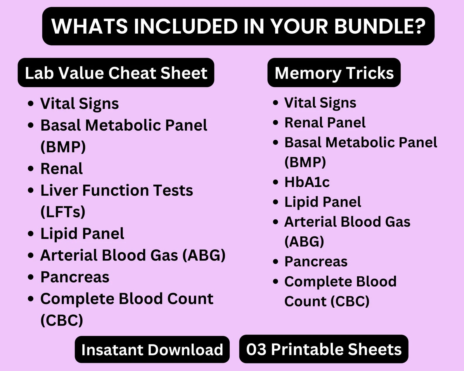 Lab Values Cheat Sheet 3 Pages | Nursing Note | Nurse Cheat Sheet | Instant Download | Printable PDF | Study Guide