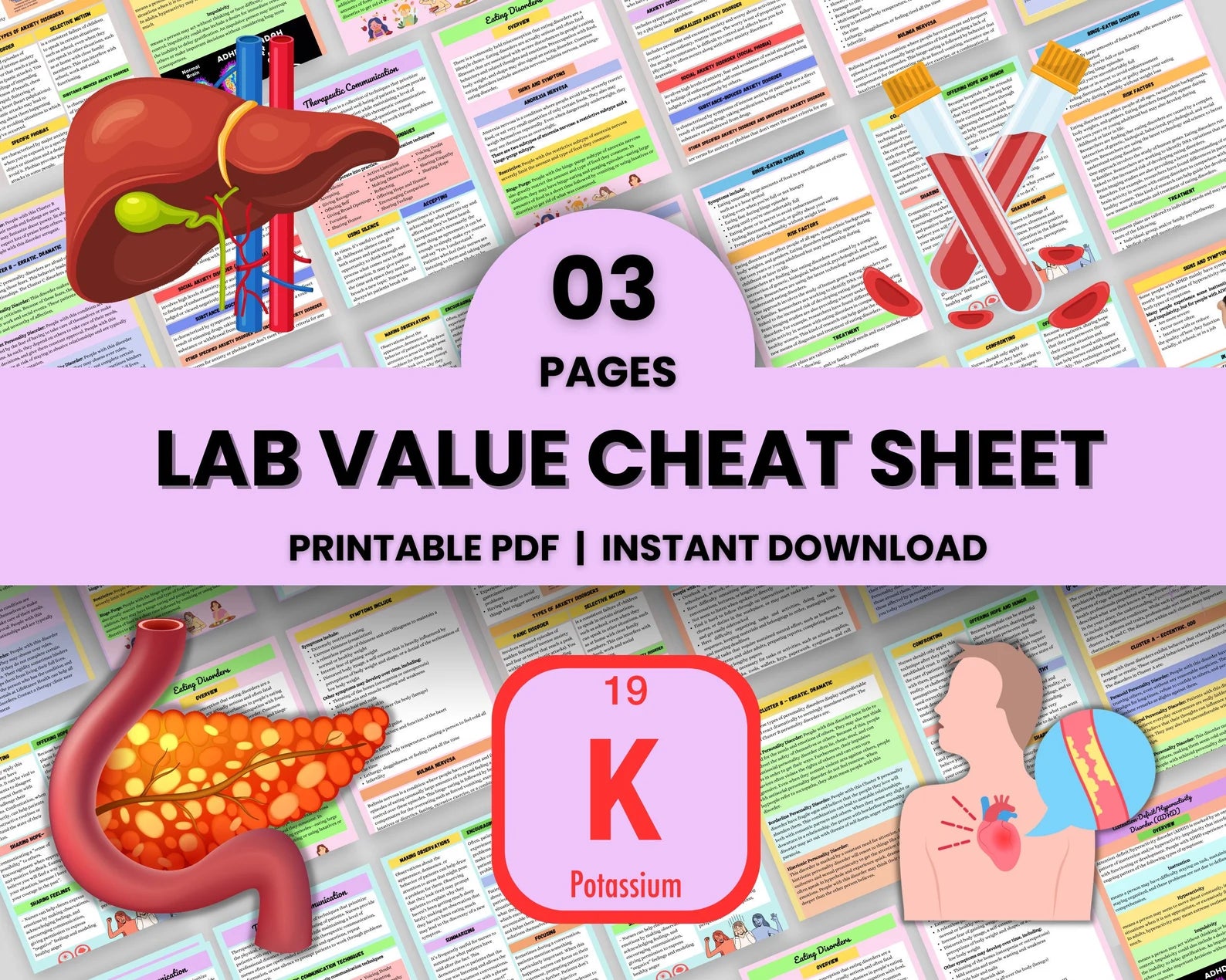 Lab Values Cheat Sheet 3 Pages | Nursing Note | Nurse Cheat Sheet | Instant Download | Printable PDF | Study Guide